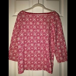 Red and White Patterned Women's Top